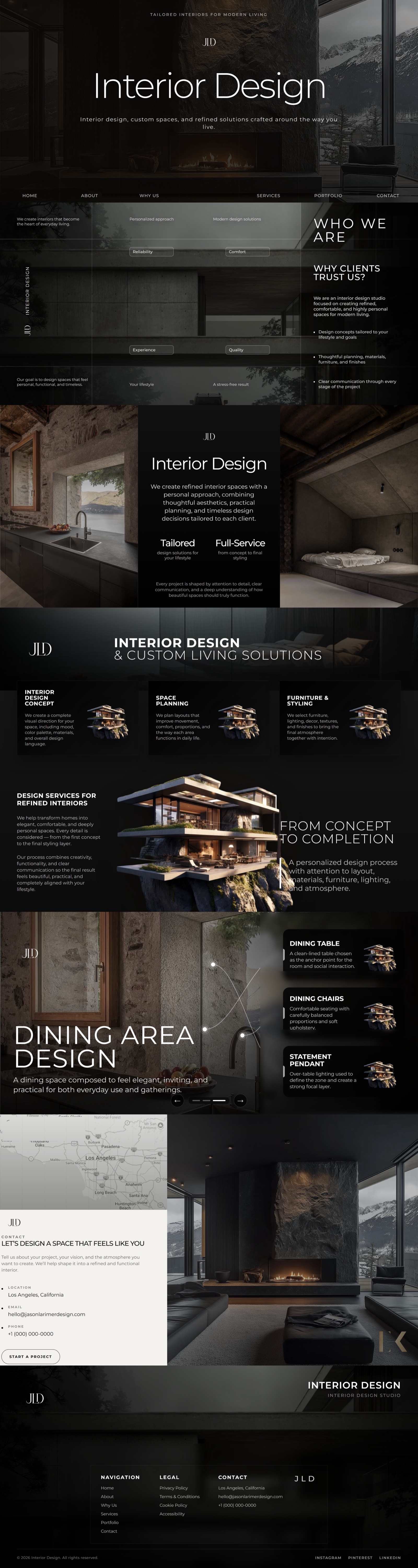 Full-page preview of a multi-page interior design business website